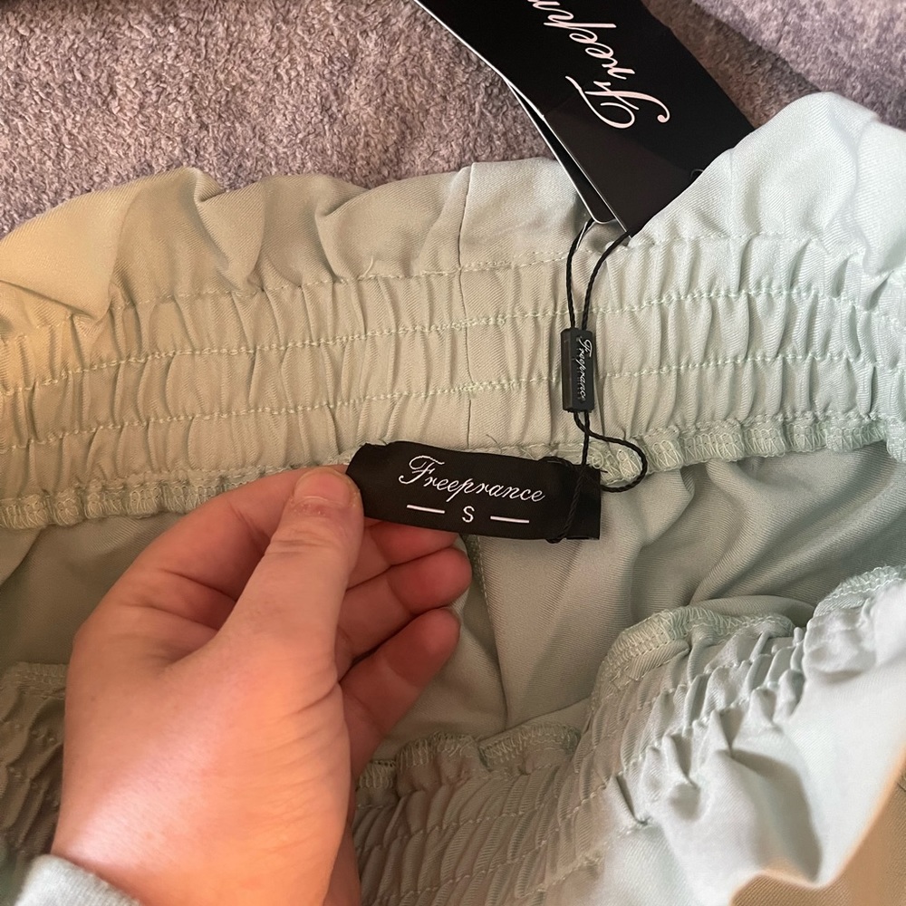 Mint green Paper bag trouser pants. Great for work or a night out.
